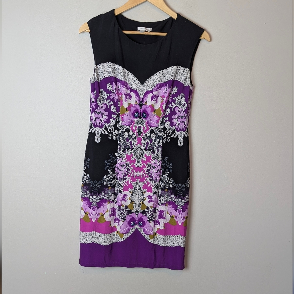 London Times Black and Purple Dress Size 8